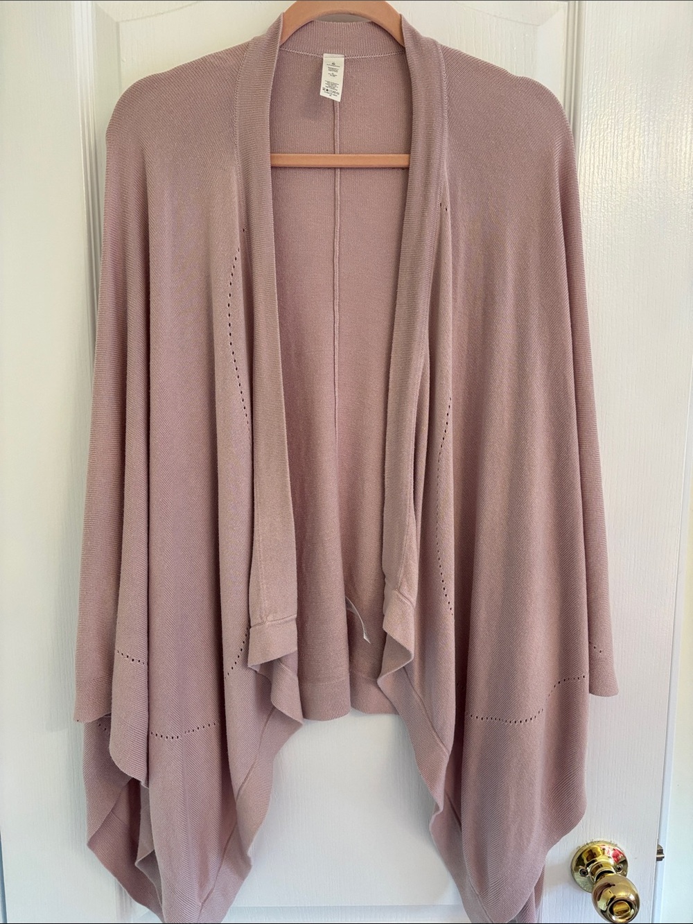 Lululemon Athletica Mauve Draped Open-Front Wrap Cardigan with Eyelet Stitching